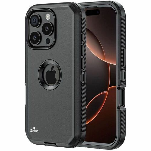 Strike Rugged Case for Apple iPhone 16 Pro Max Smartphone - Rubberised - Black - 1 - Dust Resistant, Debris Resistant, Sho