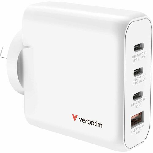 Verbatim 140 W AC Adapter - 1 Pack - Universal Adapter - 3 USB Type-C - For Smartphone, Tablet PC, Notebook, Gaming Consol