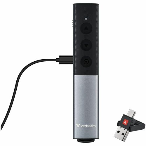 Verbatim Presentation Pointer - Radio Frequency - USB Type C, USB Type A - Laser - Grey - Wireless - 30 m - 2.40 GHz - Rec