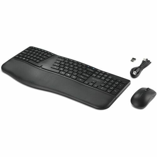 Kensington Pro Fit Ergo KM680 EQ Rechargeable Desktop Set - USB Type A Wireless Bluetooth/RF 5.4 2.40 GHz Keyboard - Black