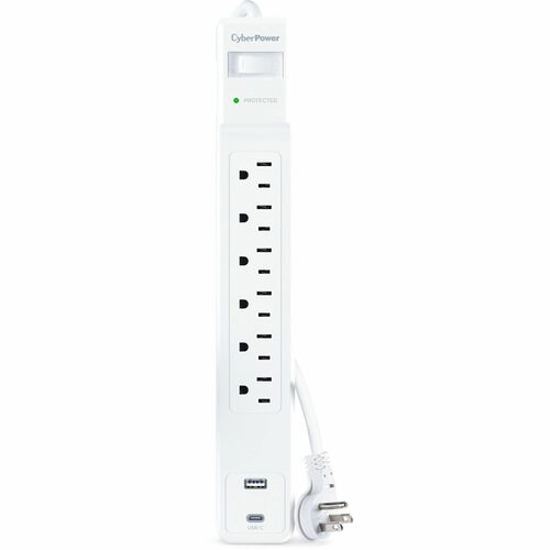 CyberPower CSP604UCW Home Office Surge Protector with 1500 J Surge Suppression - Clamping Voltage 800V, 4 ft Cord, NEMA 5-
