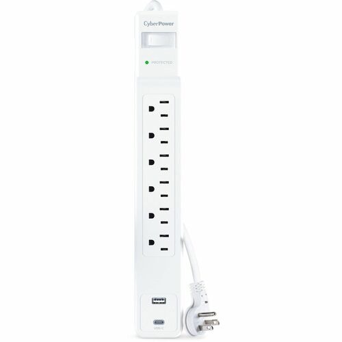 CyberPower CSP604UCW Home Office Surge Protector with 1500 J Surge Suppression - Clamping Voltage 800V, 4 ft Cord, NEMA 5-