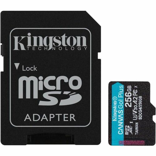 Kingston Canvas Go! Plus 256 GB Class 10/UHS-I (U3) V30 microSDXC - 200 MB/s Read - 160 MB/s Write