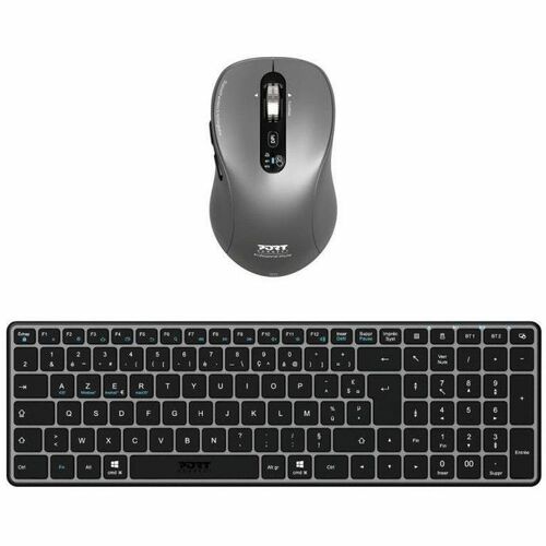 Clavier et souris Port Connect - AZERTY - Français - USB Type A, USB Type C Ciseaux Sans fil Bluetooth/RF 2,40 GHz Clavier