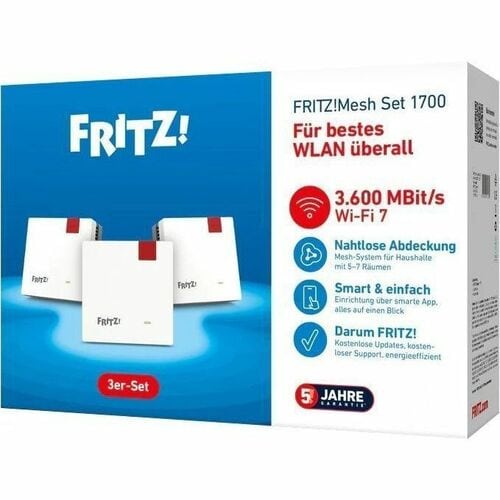 FRITZ! Dualband Wi-Fi 7 IEEE 802.11 a/b/g/n/ac/ax/be 3,52 Gbit/s Drahtloser Range-Extender - Ja - 2,40 GHz, 5 GHz - 1 x Ne