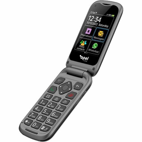 Opel Mobile TouchFlip 4 GB Feature Phone - 2.8" - 512 MB RAM - 4G - Grey - Flip - Unlocked - Front Camera: 300 Kilopixel -