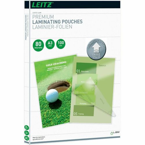 Leitz iLAM Laminating Pouch - Sheet Size Supported: A3 - Laminating Pouch/Sheet Size: 426 mm Width x 80 µm Thickness - Glo