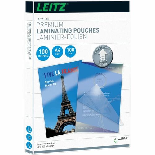 Leitz iLAM Laminating Pouch - Sheet Size Supported: A4 - Laminating Pouch/Sheet Size: 303 mm Width x 100 µm Thickness - Gl
