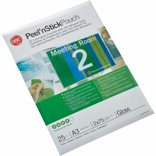 Peel'nStick - Sheet Size Supported: A3 303 mm Width x 426 mm Length - Laminating Pouch/Sheet Size: 75 µm Thickness - High 