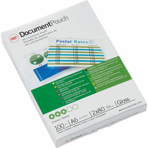 ACCO Document Laminating Pouch - Sheet Size Supported: A6 111 mm Width x 154 mm Length - Laminating Pouch/Sheet Size: 80 µ