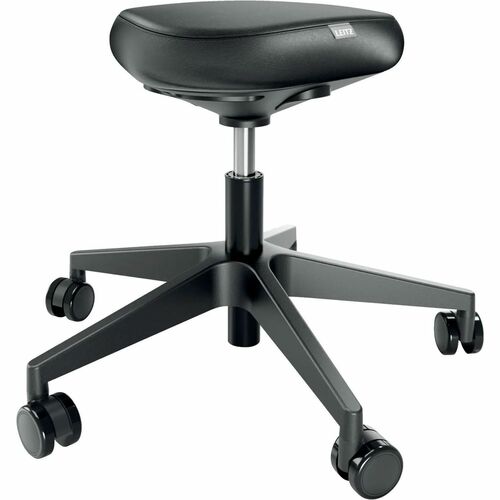 ACCO Utility Stool - Adjustable Seat - Dual Density Foam (DDF), Artificial Leather Seat - 5-star Base - Black