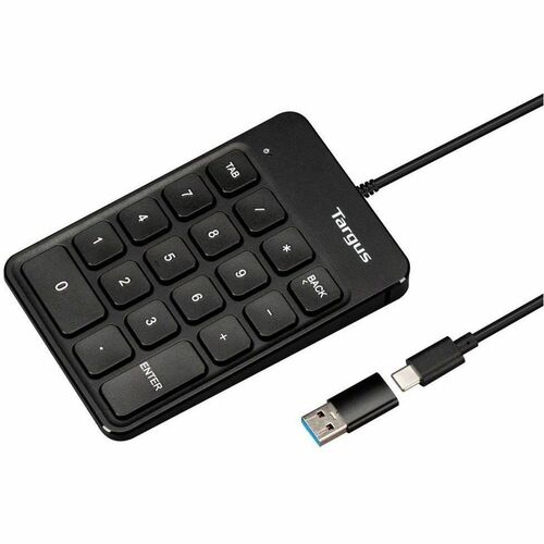 Targus AKP13GL Keypad - Cable Connectivity - USB Type C, USB Type A Interface - Black - Windows, macOS, ChromeOS - PC, Mac