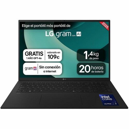 LG gram 17ZD90T-G 17ZD90T-G.AX88B 43.2 cm (17") Notebook - WQXGA - Intel Core Ultra 7 255H - 32 GB - 1 TB SSD - Spanish Ke
