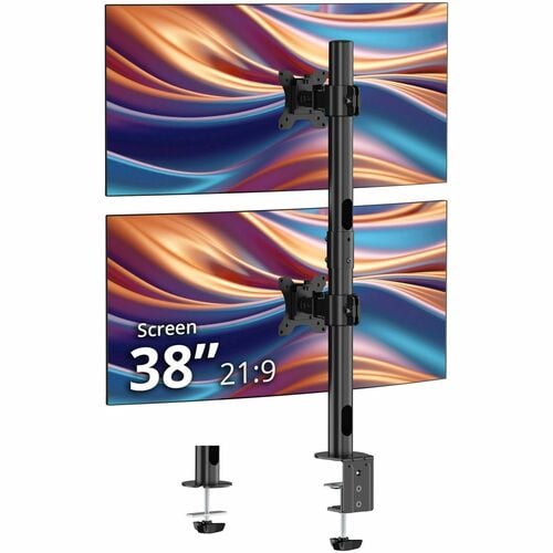 SIIG Dual 38" Stack Monitor Pole Mount - Black - Fits 13-38" Screens, up to 26.5 lbs each - Height Adjustable - 2 Display(