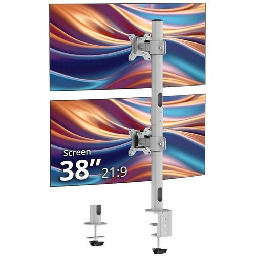 SIIG Dual 38" Stack Monitor Pole Mount - Gray - Fits 13-38" Screens, up to 26.5 lbs each - Height Adjustable - 2 Display(s