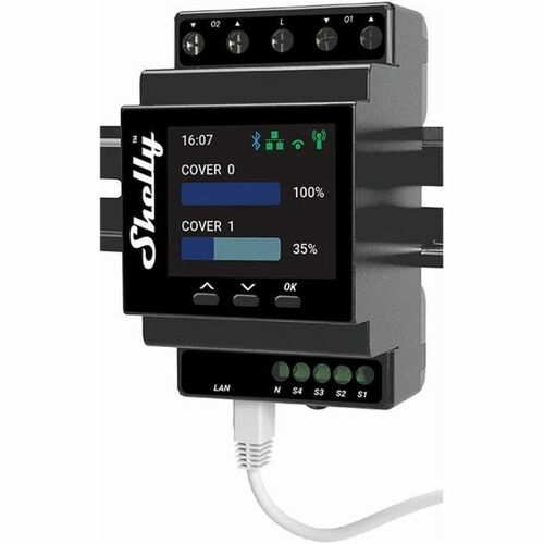 Shelly Pro 4PM Dual Cover - WiFi + Ethernet + Bluetooth modul 2 db motoros redőny vezérlésére, DIN-sínre szerelhető