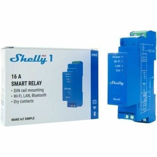 Shelly PRO 1 DIN-sínre szerelhető WiFi + Ethernet + Bluetooth, 16A modul, feszültségmentes kapcsolásra is