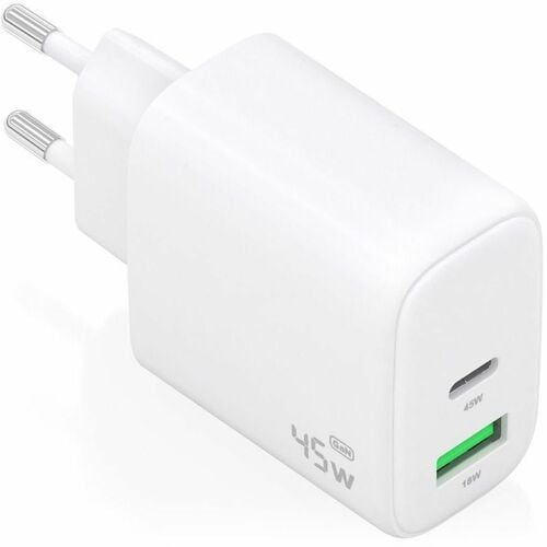 CARGADOR GAN 45W USB-C PD3.0 QC4.0 USB-A QC3.0 BLANCO