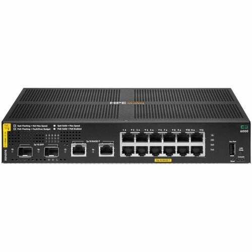 Aruba CX 6000 14 Ports Manageable Ethernet Switch - Gigabit Ethernet - 10/100/1000Base-T, 1000Base-X - 2 Layer Supported -