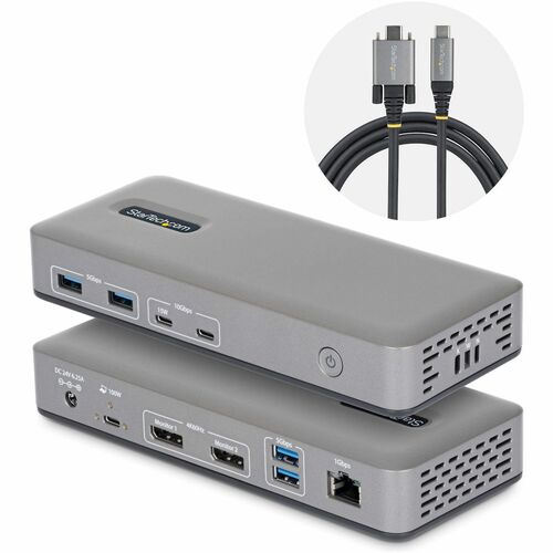 StarTech.com Docking station USB-C Dual Monitor, DisplayPort, 4K 60Hz, Ricarica laptop 100W, 1GbE, Dock Multimonitor Drive