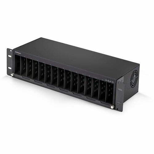 StarTech.com 15 Slot Media Converter Chassis - Black - TAA Compliant - 1 x Power Supply Installed - 2.4U - Rack-mountable
