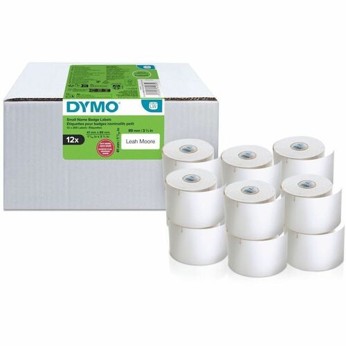 Dymo LabelWriter Name Badge Label - 41 mm Height x 89 mm Width - Roll - Removable Adhesive - White - Paper - 300 / Roll - 