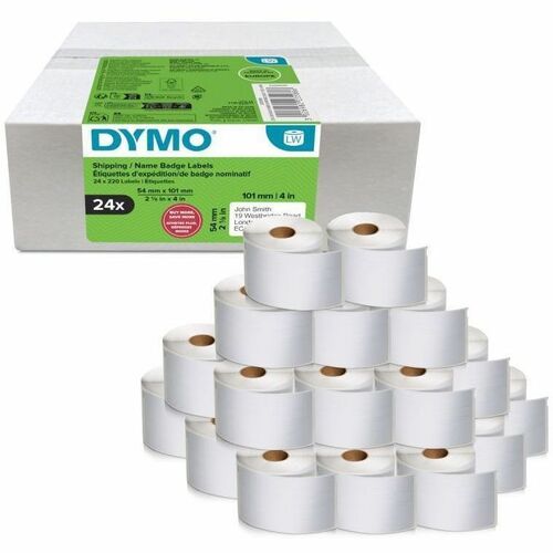 Dymo Name Badge Label - 101 mm Height x 54 mm Width - Roll - Permanent Adhesive - White - Paper - 220 / Roll - 5280 Total 