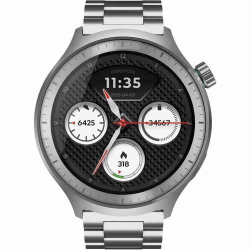 Motorola Mobility moto watch Smart Watch - Round Case Shape - Matte Silver Body Color - PANTONE Herbal Garden Band Color -