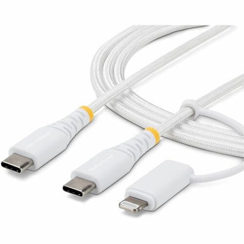 StarTech.com Cavo di Ricarica USB-C 2-in-1 Robusto da 1 m con Adattatore Lightning, 30W/60W, Certificato Apple MFi, Con Gu