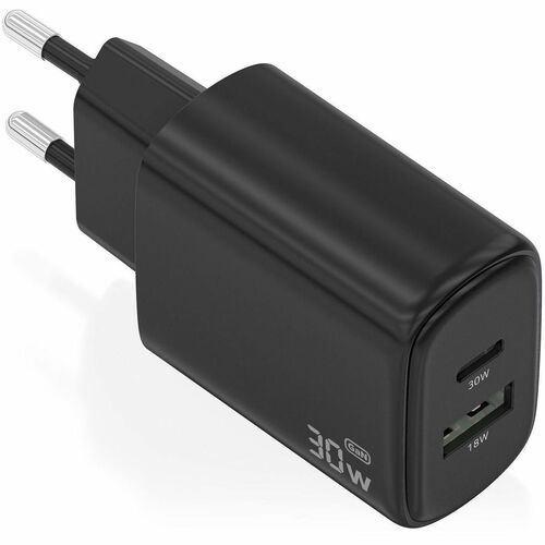 CARGADOR GAN 30W USB-C PD3.0 QC4.0 USB-A QC3.0 NEGRO