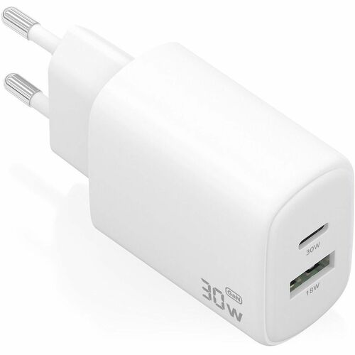 CARGADOR GAN 30W USB-C PD3.0 QC4.0 USB-A QC3.0 BLANCO