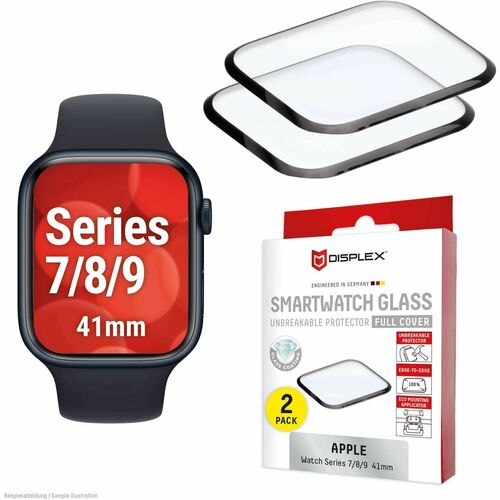 Displex 9H Acryl, Glas Displayschutz für Apple Watch Series 7, Watch Series 8 - Transparent - 2 Pack - für OLED Apple Watc