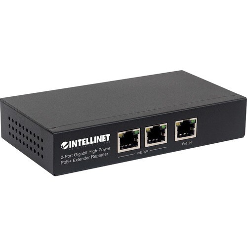 2-Port Gigabit High-Power PoE+ Extender Repeater, IEEE 802.3at/af Power over Ethernet (PoE+/PoE), metal - 199.95 m Maximum