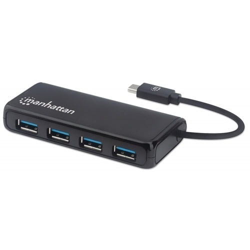 Manhattan USB-C Dock/Hub, Ports (4): USB-A (x4), 5 Gbps (USB 3.2 Gen1 aka USB 3.0), USB powered (no external power supply 