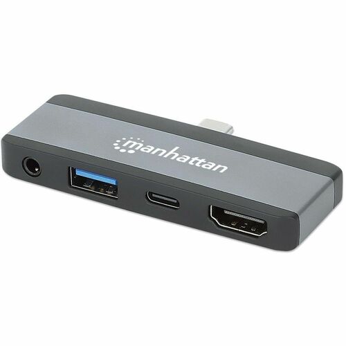 Manhattan USB-C Travel Dock/Hub, Ports (x4): HDMI, USB-A, USB-C and 3.5mm audio, With Power Delivery (100W) to USB-C Port,