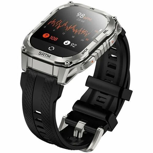 Kospet TANK M4C Smart Watch - Square Case Shape - Silver Body Color - Stainless Steel, Zinc Alloy Case Material - Silicone