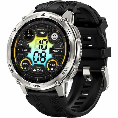 Kospet TANK T4C Smart Watch - Round Case Shape - Silver Body Color - Stainless Steel, Zinc Alloy Case Material - Silicone 