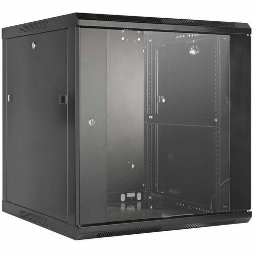 Network Cabinet, Wall Mount (Standard), 12U, 450mm Deep, Black, Assembled, Max 60kg, Metal & Glass Door, Back Panel, Remov