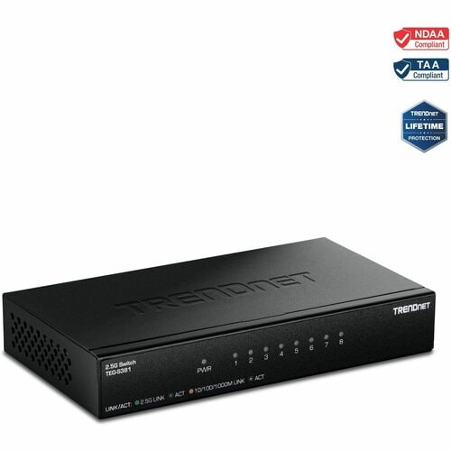 Commutateur Ethernet TRENDnet TEG-S381 8 Ports - 2.5 Gigabit Ethernet - 2.5GBase-T - Conforme aux normes TAA - 2 Couche su