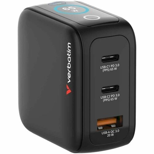 Verbatim Mini 65 W AC Adapter - Universal Adapter - 2 USB Type-C - For Notebook, Smartphone, Tablet PC - Australia, Europe