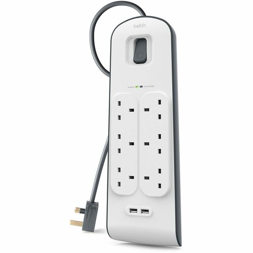 6 outlet Surge Protection Strip with 2M Power Cord and 2 x 2.4A Shared USB Charging