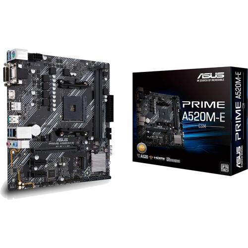 Carte Mère Asus Prime A520M-E/CSM - AMD A520 Chipset - Socket AM4 - Micro ATX - Ryzen 5, Ryzen 3 processeur compatible - 6