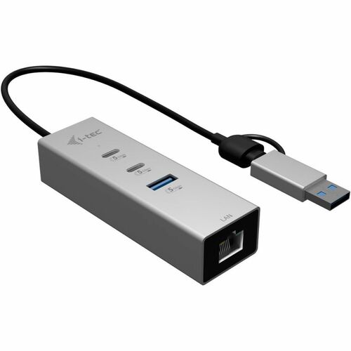 i-tec USB/Ethernet Combo Hub - USB Type A, USB Type C - 640 MB/s - Hard Drive, Keyboard, Notebook, Tablet, Desktop - 3 Tot