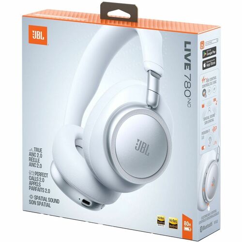 JBL Live 780NC Wired/Wireless Over-the-head, Over-the-ear Stereo Headset - White - Binaural - Circumaural - Bluetooth - 32