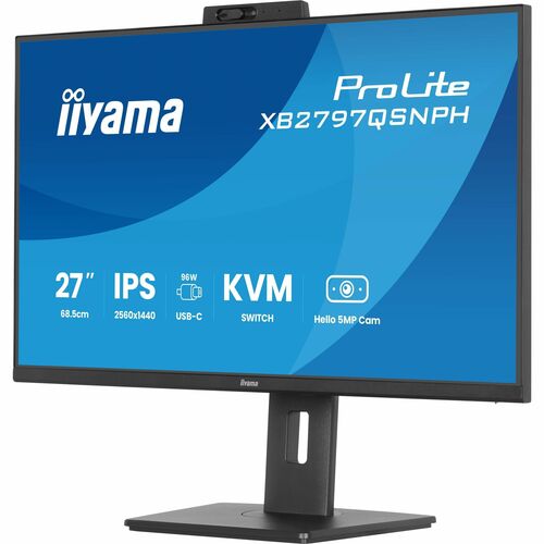 iiyama ProLite XB2797QSNPH-B1 27" Class Webcam WQHD LED Monitor - 16:9 - Matte Black - 68.6 cm (27") Viewable - In-plane S