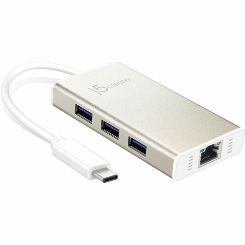 j5create JCH471 USB/Ethernet Combo Hub - USB Type C - 125 MB/s, 640 MB/s - Desktop, Notebook - Portable - 3 Total USB Port