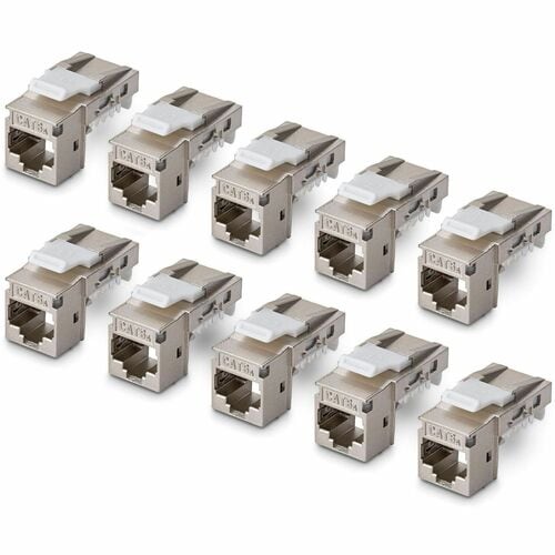 StarTech Shielded Cat6a Keystone Jack, 10-Pack RJ45 Ethernet Keystone Jacks, STP Cat6a Wall Jack, 90-Degree Toolless - 10-