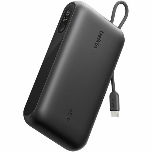 Belkin BoostCharge Power Bank - Black - 20000 mAh - 45 W - Built-in Cable - Black