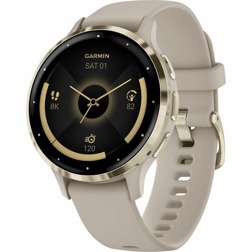 Garmin Venu 3S Smart Watch - Round Case Shape - 41 mm Case Height - 41 mm Case Width - Soft Gold Stainless Steel Body Colo