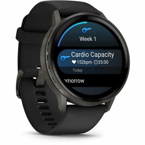 Garmin Venu 4 Smart Watch - Slate Case Color - Black Band Color - Stainless Steel, Metal Body Material - Fiber Reinforced 